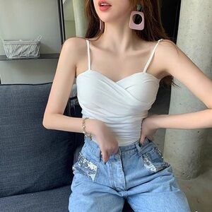 NEW White Sweetheart Neckline Cropped Cami w/ Padding